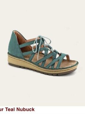 Naot "Yarrow" Teal Nubuck Lace-Up Strappy Sandal